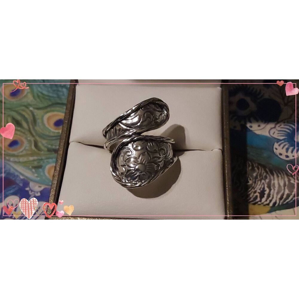 New~Handcrafted Floral Design Bypass Spiral Ring Sz 8~Israel 925 Sterling Silver